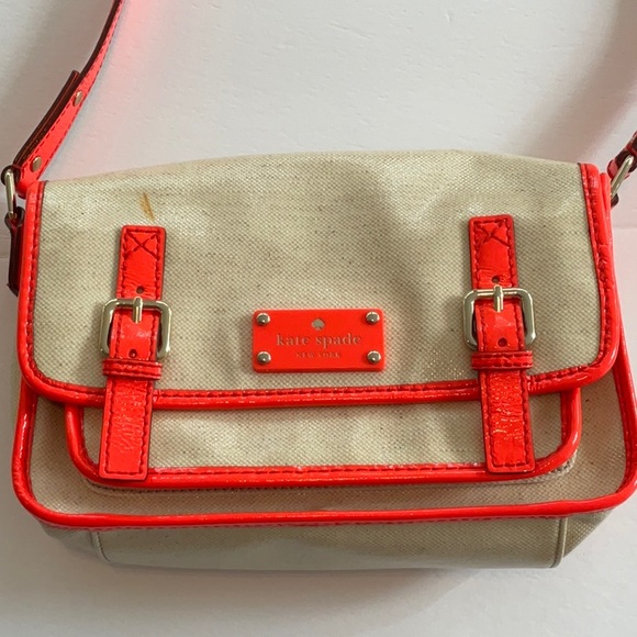 kate spade Handbags - Kate Spade Horseshoe Cove Scout Cream Neon‎ Coral Purse Bag Crossbody Shoulder
